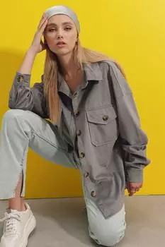 Рубашка - Серая - Oversize Trend Alaat Stili, серый