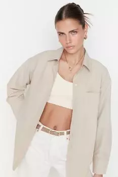 Рубашка - Серая - Oversize Trendyol, серый