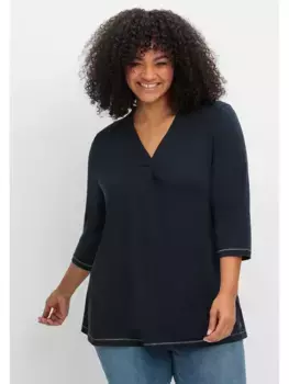 Рубашка Sheego "Большие размеры" с рукавом 3/4 небольшого А-силуэта, синий