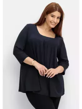Рубашка Sheego "Большие размеры" с рукавом 3/4, миниатюрный крой, широкий А-силуэт, синий