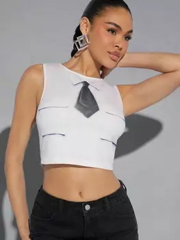 Рубашка SHEIN Haute с завязками и укороченной майкой, многоцветный