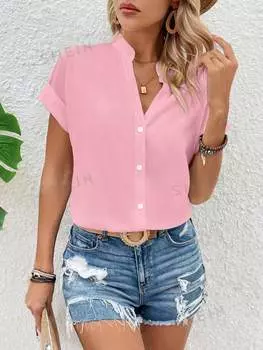 Рубашка Shein Lune на пуговицах спереди, розовый