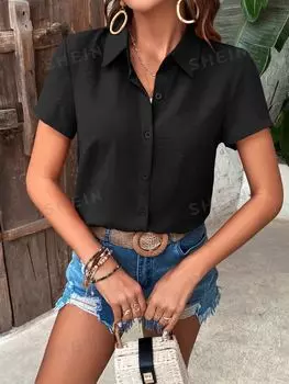 Рубашка Shein Lune с короткими рукавами, черный