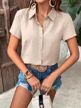 Рубашка Shein Lune с короткими рукавами, хаки