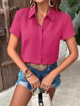 Рубашка Shein Lune с короткими рукавами, розовый