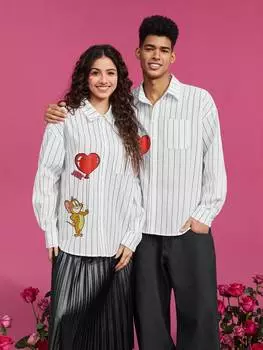 Рубашка Shein с длинными рукавами и узором, белый