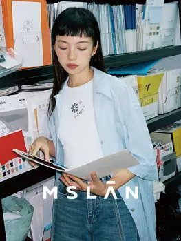 Рубашка шелковая MSlan 2024 с двумя карманами и короткими рукавами, желтый