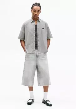 Рубашка SHORT SLEEVE CHECK STWD PULL&BEAR, темно-серый