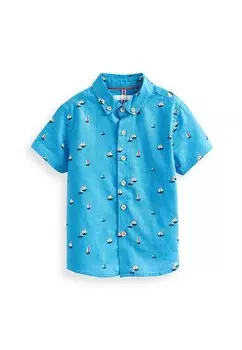 Рубашка SHORT SLEEVE LINEN COTTON SHIRT Next, цвет blue boat print