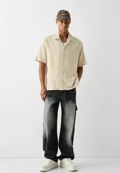 Рубашка Short Sleeve Textured Bershka, песочный