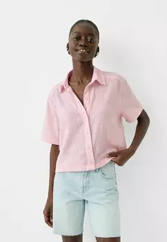 Рубашка Short Sleeve Textured Rustic Bershka, розовая