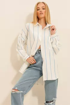 Рубашка - Синяя - Oversize Trend Alaat Stili, синий