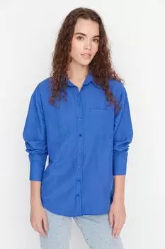 Рубашка - Синяя - Oversize Trendyol, синий