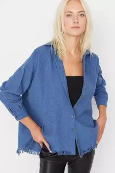 Рубашка - Синяя - Oversize Trendyol, синий