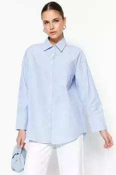 Рубашка – синяя – стандартного кроя Trendyol Modest, синий