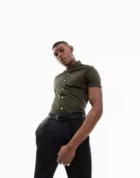 Рубашка скинни цвета хаки ASOS DESIGN