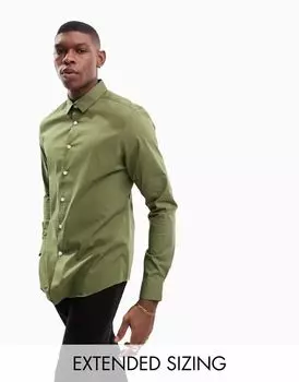 Рубашка скинни цвета хаки с стрейчем ASOS