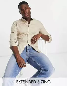 Рубашка скинни с воротником-стойкой из камня ASOS DESIGN