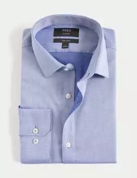 Рубашка Slim Fit Easy Iron из чистого хлопка с текстурой Marks & Spencer, цвет Lilac