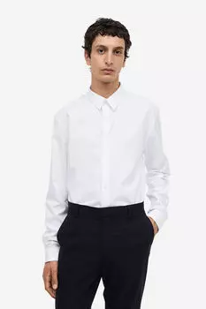 Рубашка slim fit из хлопка H&M, белый