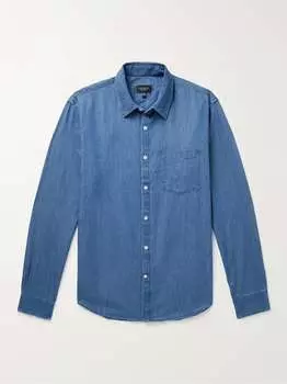 Рубашка Slim Fit из хлопка и шамбре CLUB MONACO, синий