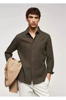 Рубашка Slim Fit из хлопка Mango, хаки