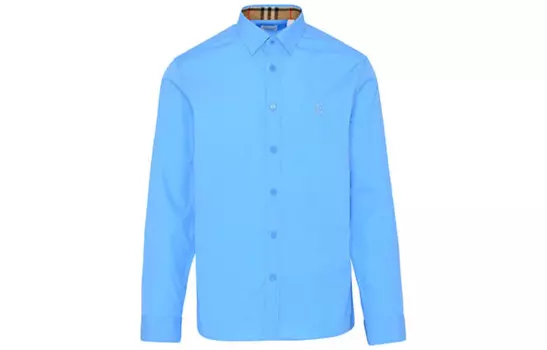Рубашка Slim Fit из хлопкового поплина с монограммным мотивом Burberry, светло-голубой