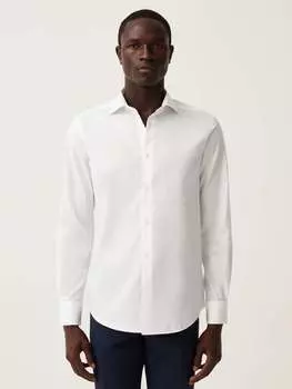 Рубашка Slim-Fit из однотонного хлопка, цвет white