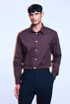 Рубашка slim fit, которую легко гладить H&M, коричневый