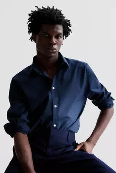 Рубашка slim fit, которую легко гладить H&M, синий