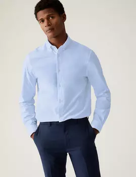 Рубашка Slim Fit Ultimate из эластичной ткани Marks & Spencer, светло-розовый