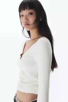 Рубашка со сборками и вырезом H&M, бежевый