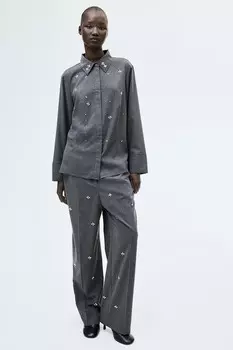 Рубашка со стразами H&M, серый