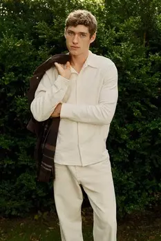 Рубашка со структурой, прямого кроя H&M, бежевый