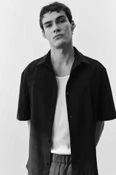 Рубашка со структурой, прямого кроя H&M, черный