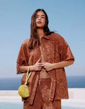 Рубашка-сорочка премиум-класса ASOS DESIGN цвета мокко