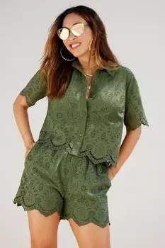 Рубашка сорочка с короткими рукавами и вышивкой Myleene Klass, зеленый