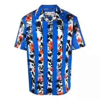 Рубашка ss21 flowers printing stripe short sleeve shirt version blue Off-White, синий
