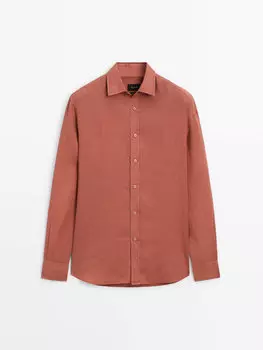 Рубашка стандартного кроя из 100% льна Massimo Dutti, оранжевый