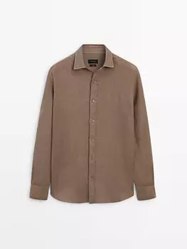 Рубашка стандартного кроя из 100% льна Massimo Dutti, оранжевый