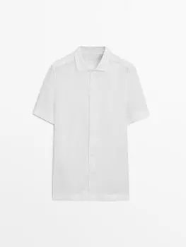 Рубашка стандартного кроя из 100% льна с короткими рукавами Massimo Dutti, белый