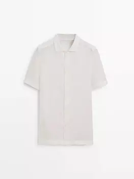 Рубашка стандартного кроя из 100% льна с короткими рукавами Massimo Dutti, бежевый