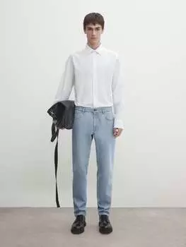 Рубашка стандартного кроя из фактурного хлопка из сирсакера Massimo Dutti, белый