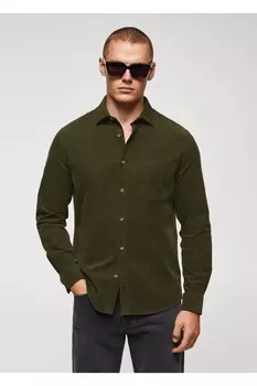 Рубашка стандартного кроя из микро-твила Mango, хаки