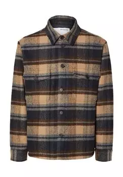 Рубашка стандартного кроя, из шерсти, мужская SELECTED, цвет 186839007 Sky Cap