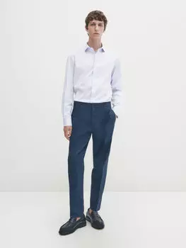 Рубашка стандартного кроя легкая глада Massimo Dutti, небесно-синий