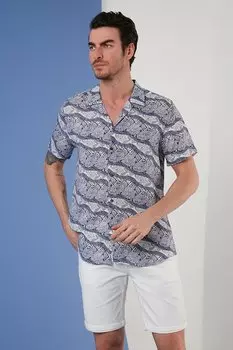 Рубашка стандартного кроя с короткими рукавами и открытым воротником с рисунком CF21S114293 Buratti, индиго