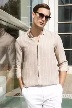 Рубашка стандартного кроя в хлопковую полоску с воротником на пуговицах CF21S112480 Buratti, каменно-белый