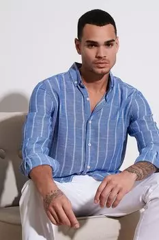 Рубашка стандартного кроя в хлопковую полоску с воротником на пуговицах CF21S112480 Buratti, синий