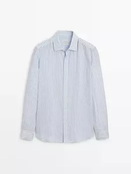 Рубашка стандартного кроя в полоску из 100% льна Massimo Dutti, голубой